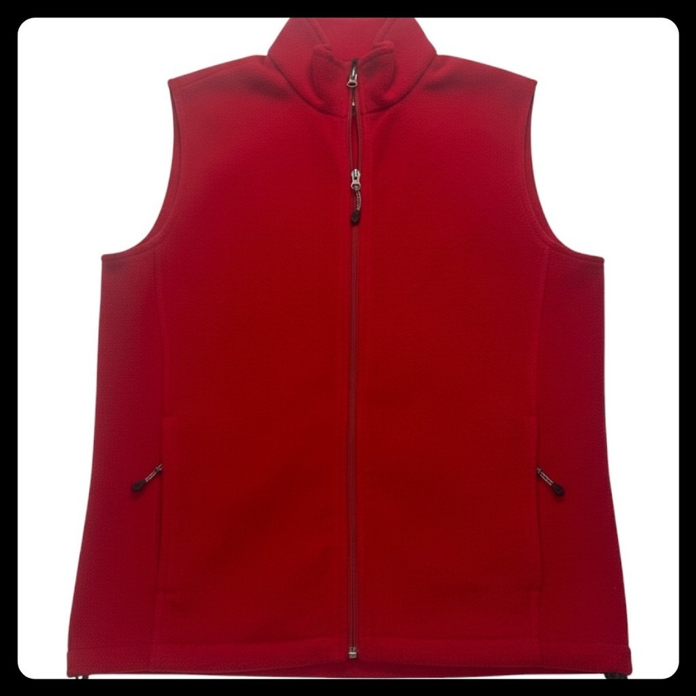Woolrich Fleece Vest Mens Medium Red Full Zip Sleeveless Outdoor Gorpcore